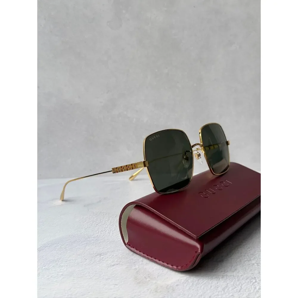 NEW Gucci GG1434S Gold Metal Shield Grey Lens Sunglasses